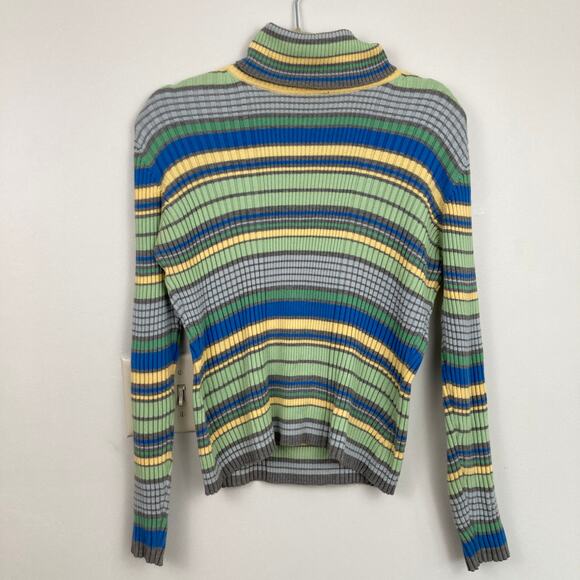 Y2K Valerie Stevens Women M Petite FLAW Multicolor Stripe Ribbed Turtleneck Slim - Picture 2 of 10